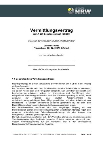 Download: Vermittlungsvertrag (PDF) - Jobfinder-NRW