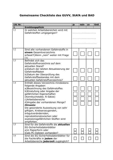 Gemeinsame Checkliste des RGUVV, StAfA (MG), BAD und ... - FreiEx