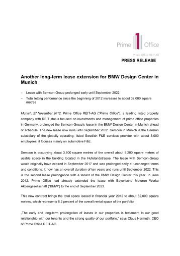 Another long-term lease extension for BMW Design Center in Munich