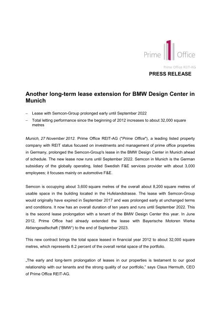 Another long-term lease extension for BMW Design Center in Munich
