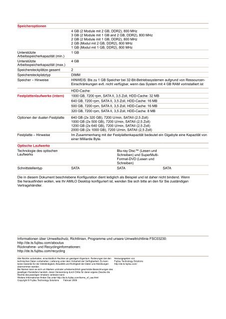 Datenblatt AMILO Desktop Pi 3630 - Fujitsu