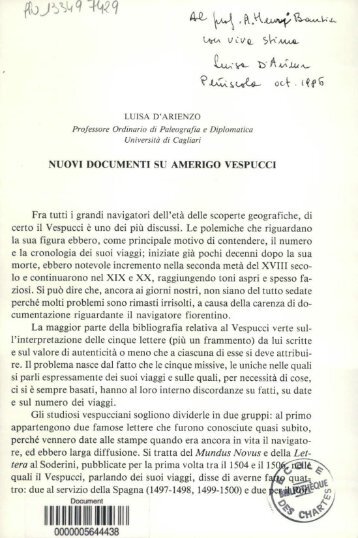 Nuovie documenti su Amerigo Vespucci