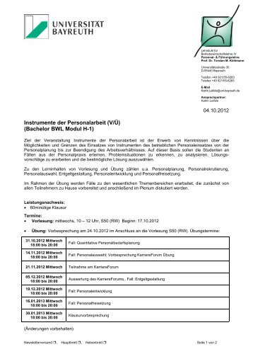 Instrumente der Personalarbeit (V/Ü) (Bachelor BWL Modul H-1)