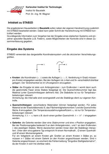 Infoblatt zu STAB2D Eingabe des Systems - am Institut für Baustatik