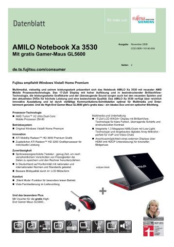 Datenblatt AMILO Xa 3530 Bundle mit Gamer Maus - Fujitsu