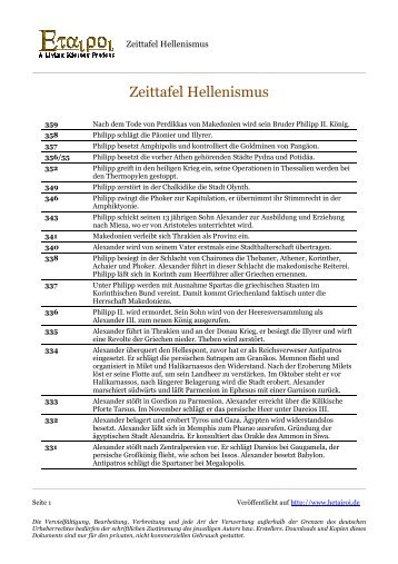 Zeittafel Hellenismus - Hetairoi