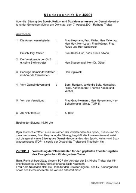 Niederschrift 07.08.2001 - Gemeinde Mühltal