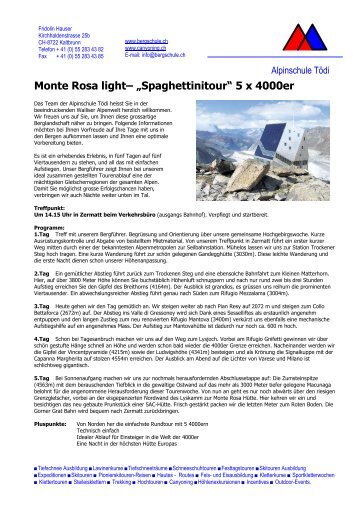 Monte Rosa light– „Spaghettinitour“ 5 x 4000er - Alpinschule Tödi