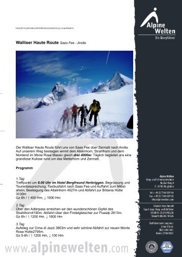 Walliser Haute Route Saas Fee - Arolla - Alpine Welten Die Bergführer