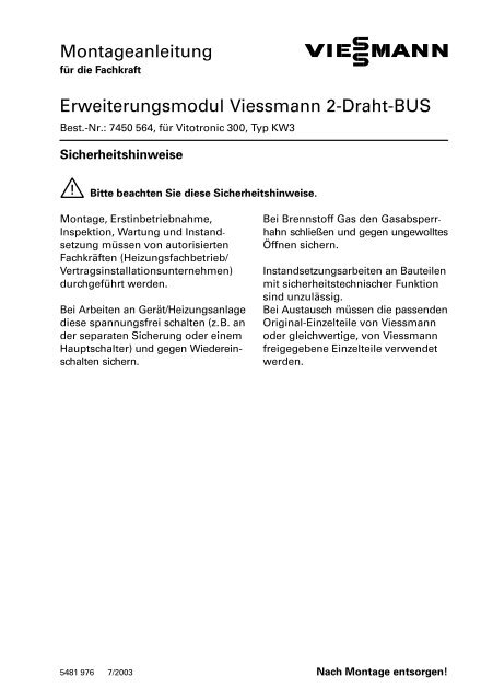 Montageanleitung Erweiterungsmodul Viessmann 2 Draht BUS
