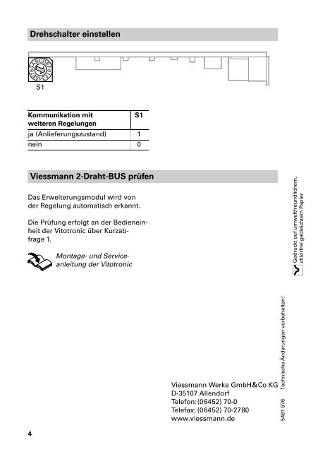 Montageanleitung Erweiterungsmodul Viessmann 2 Draht BUS