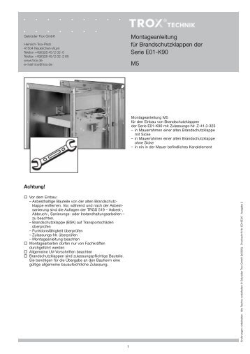 Montageanleitung für Brandschutzklappen der Serie E01 ... - TROX