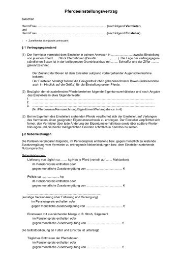 Pferdeeinstellungsvertrag - GHV Darmstadt