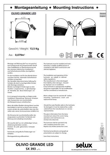 OLIVIO GRANDE LED Montageanleitung Mounting Instructions - Selux