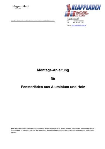 Montage-Anleitung für Fensterläden aus Aluminium und Holz