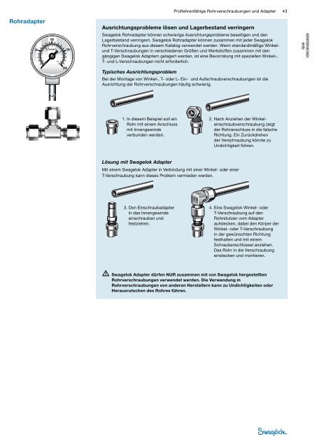Prüflehrenfähige Rohrverschraubungen und Adapter ... - Swagelok