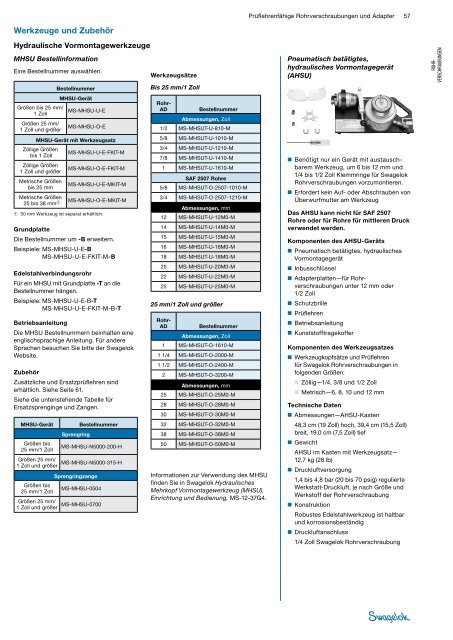 Prüflehrenfähige Rohrverschraubungen und Adapter ... - Swagelok