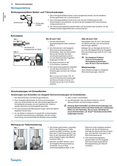 Prüflehrenfähige Rohrverschraubungen und Adapter ... - Swagelok