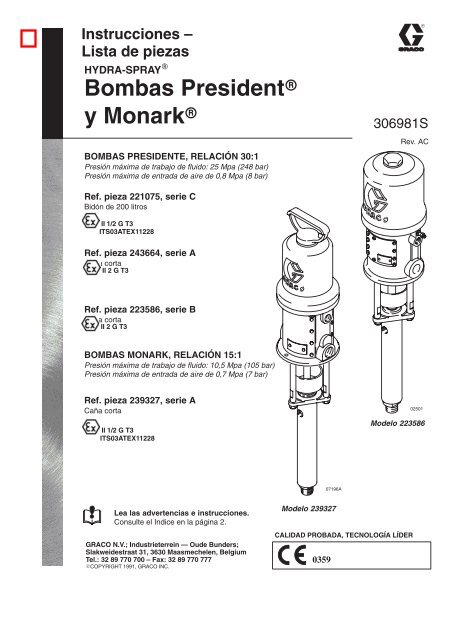 306981ac , Bombas President y Monark Hydra-Spray - Graco Inc.