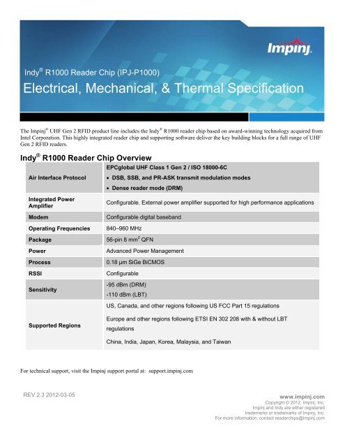 Indy R1000 Datasheet - Impinj