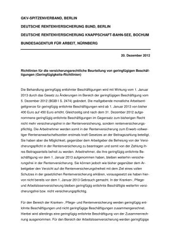 versicherungsrechtliche Beurteilung von geringfügig