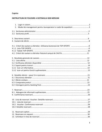 Cuprins INSTRUCTIUNI DE FOLOSIRE A SISTEMULUI ... - MerlinX