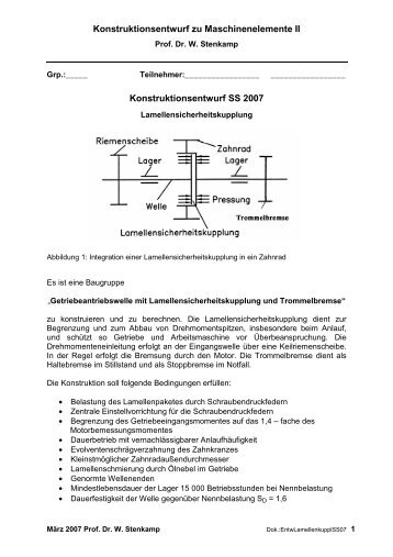 Konstruktionsentwurf zu Maschinenelemente II Konstruktionsentwurf ...