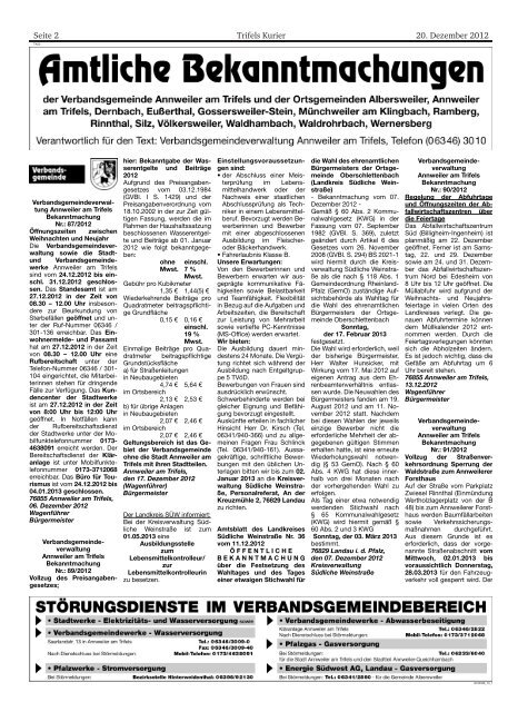 Bekanntmachungen im Trifelskurier vom 20.12.2012