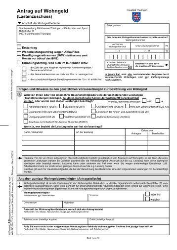 Antrag auf Wohngeld (Lastenzuschuss) - (Thüringen ... - Mühlhausen