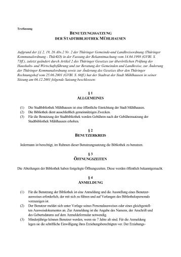 Benutzungssatzung der Stadtbibliothek Mühlhausen (*.pdf 19 KB)