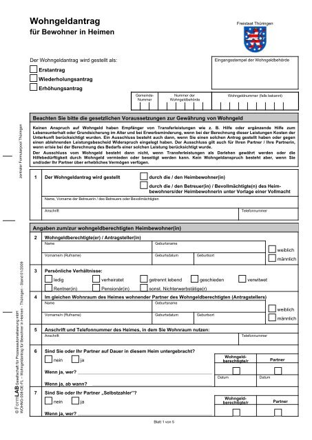 Wohngeldantrag Zum Ausdrucken Pdf