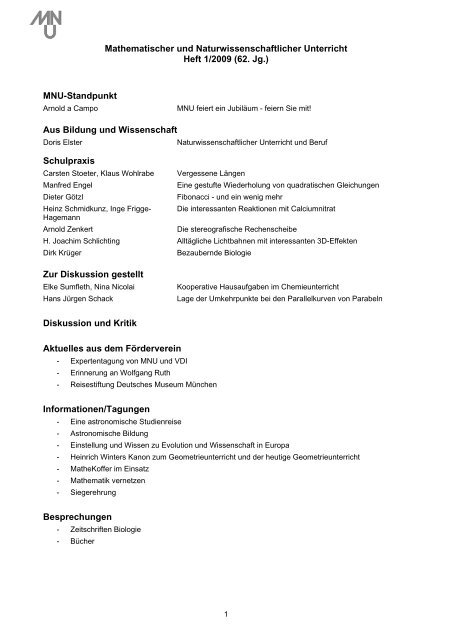 Mathematischer und Naturwissenschaftlicher Unterricht  Heft 1/2009 ...