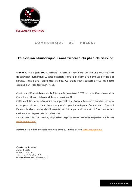 modification du plan de service - Monaco Telecom