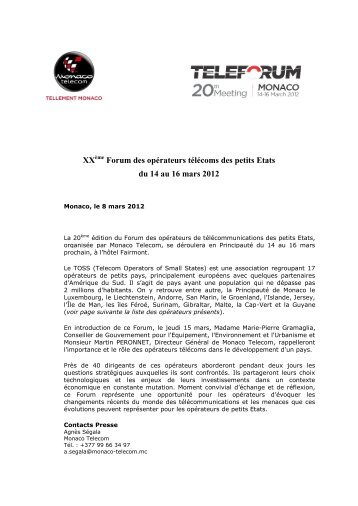 XX Forum des opérateurs télécoms des petits ... - Monaco Telecom