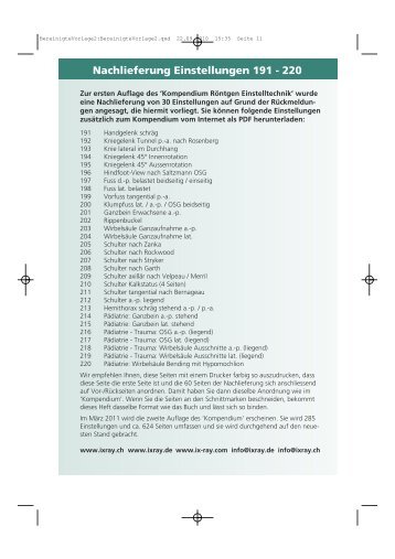 Nachlieferung Einstellungen 191 - 220 - Röntgen Einstelltechnik