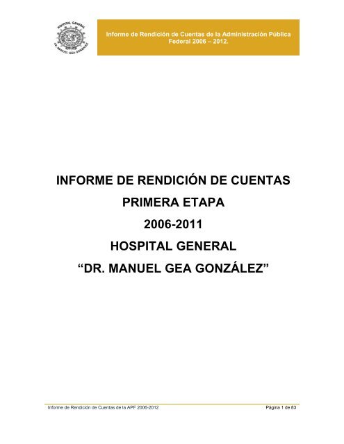 Informe de Rendición de Cuentas primera etapa 2006 - Hospital ...