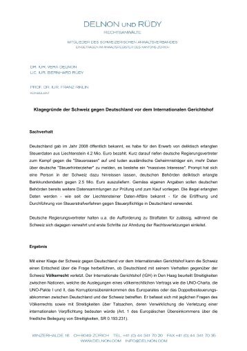Die Klagegründe der Schweiz gegen Deutschland - Fortbildung für ...