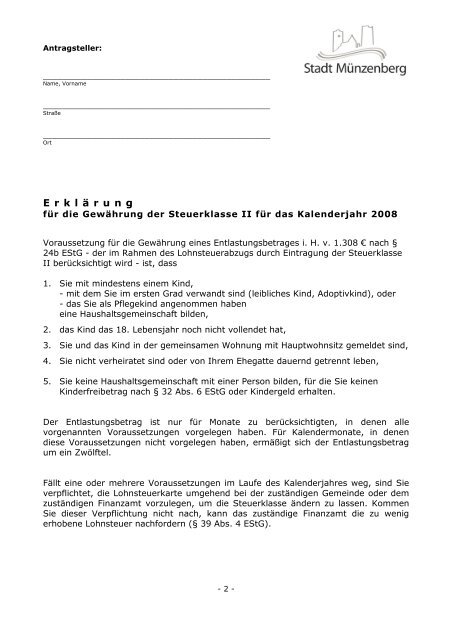Antrag Auf Steuerklasse Ii