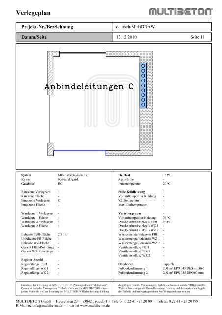 Berechnung Flächenheizung/-kühlung - Multibeton