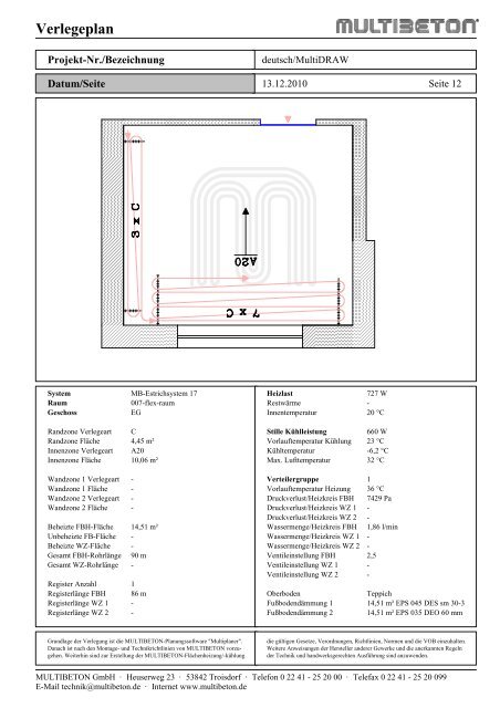 Berechnung Flächenheizung/-kühlung - Multibeton