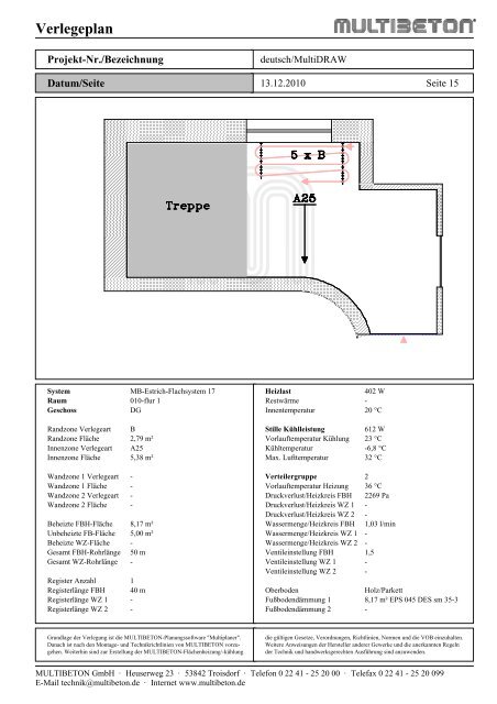 Berechnung Flächenheizung/-kühlung - Multibeton