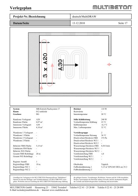 Berechnung Flächenheizung/-kühlung - Multibeton