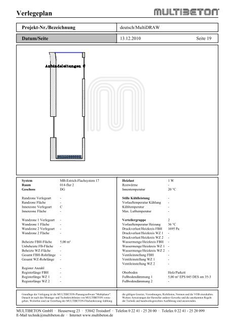 Berechnung Flächenheizung/-kühlung - Multibeton