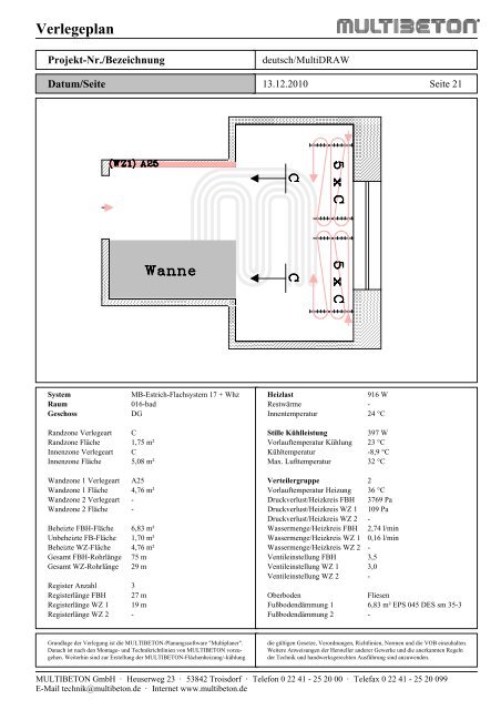 Berechnung Flächenheizung/-kühlung - Multibeton