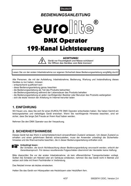 EUROLITE DMX Operator User Manual - Musik Produktiv