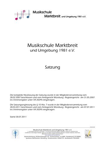 Satzung der Musikschule Martktbreit und Umgebung 1981 e.V.