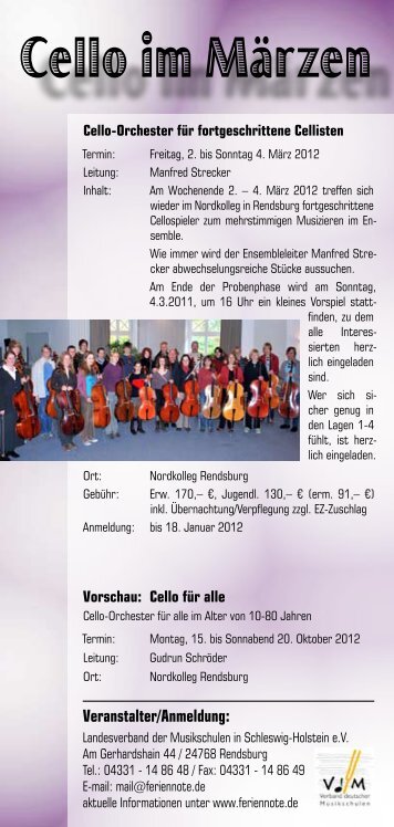 Cello im Märzen - Landesverband der Musikschulen in Schleswig ...