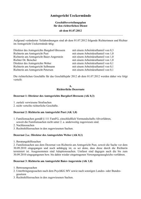 Amtsgericht Ueckermünde - bei Justiz Online in MV