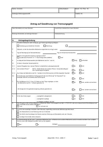 Antrag auf Gewährung von Trennungsgeld - bei Justiz Online in MV