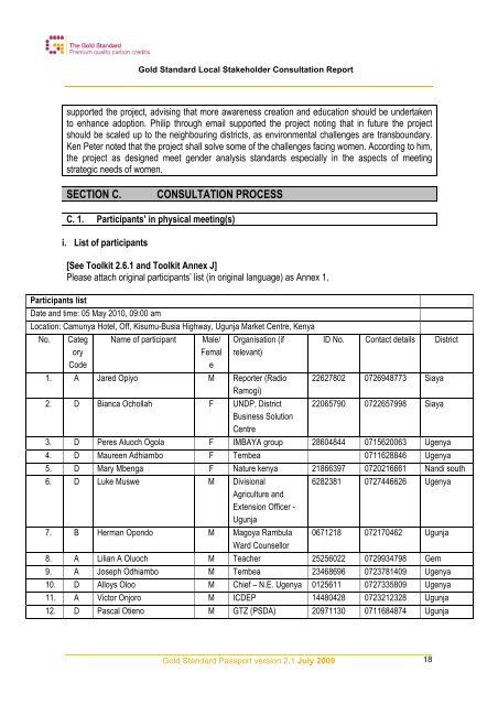 gold standard local stakeholder consultation report - MyClimate